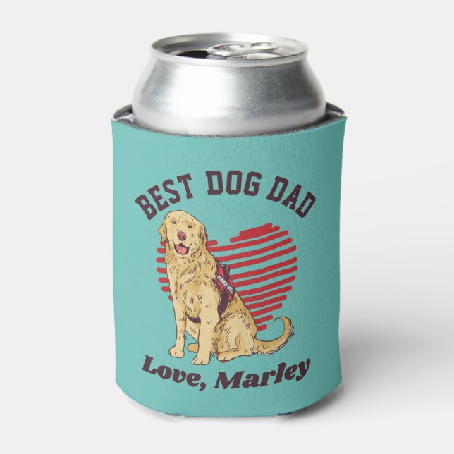 Personalized Golden Retriever Dog Dad Custom Text Can Cooler (Can Front)