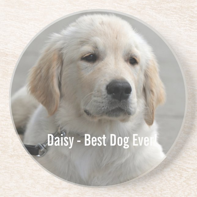 Personalized Golden Retriever Dog Photo and Name Coaster (Front)