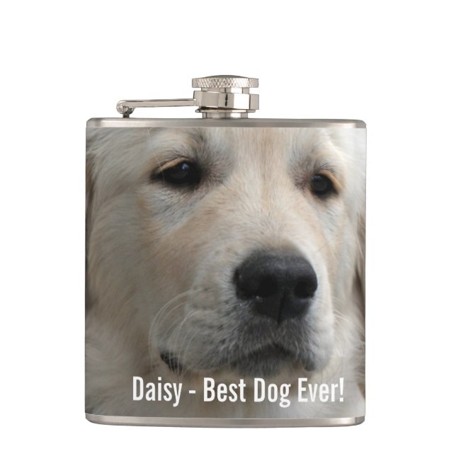 Personalized Golden Retriever Dog Photo and Name Hip Flask (Front)