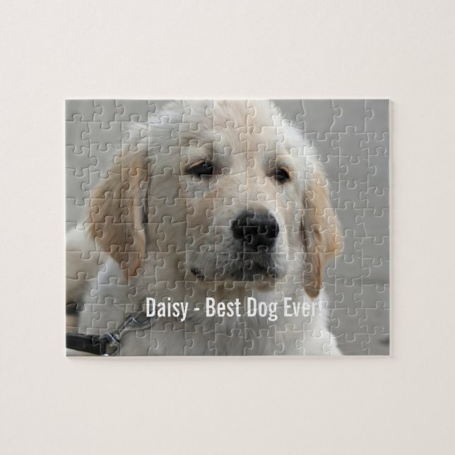 Personalized Golden Retriever Dog Photo and Name Jigsaw Puzzle (Horizontal)