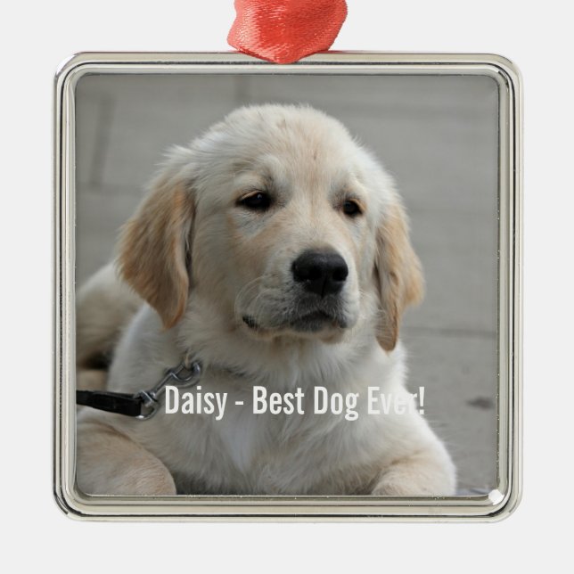 Personalized Golden Retriever Dog Photo and Name Metal Ornament (Front)