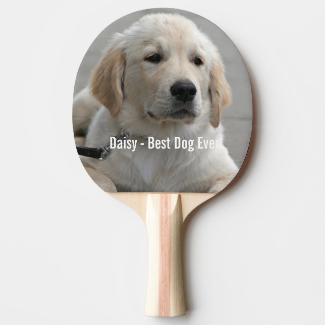 Personalized Golden Retriever Dog Photo and Name Ping Pong Paddle (Front)