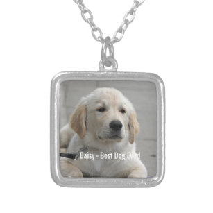 Personalized Golden Retriever Dog Photo and Name Silver Plated Necklace