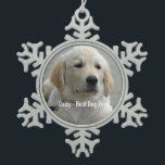 Personalized Golden Retriever Dog Photo and Name Snowflake Pewter Christmas Ornament<br><div class="desc">Personalize this keepsake with your dog's or puppy's photo and name (or other pet or person's photo/name). Text reads "Best Dog Ever" or add your own text - We love Daisy (dog's name), dog's birthday or day of passing. Just click on "customize" to add your personalized text, change the font...</div>