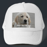 Personalized Golden Retriever Dog Photo and Name Trucker Hat<br><div class="desc">Personalize this Golden Retriever Dog keepsake with your dog's or puppy's photo and name (or other pet or person's photo/name). Text reads "Best Dog Ever" or add your own text - We love Daisy (your dog's name), dog's birthday or day of passing. Just click on "customize" to add your personalized...</div>