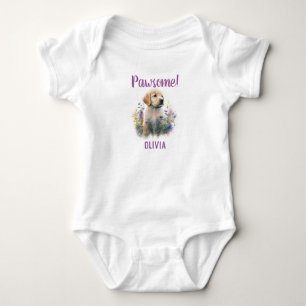 Personalized Golden Retriever Dog with Florals Baby Bodysuit