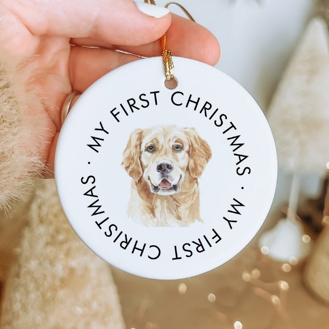 Personalized Golden Retriever My First Christmas Ceramic Ornament (Creator Uploaded)
