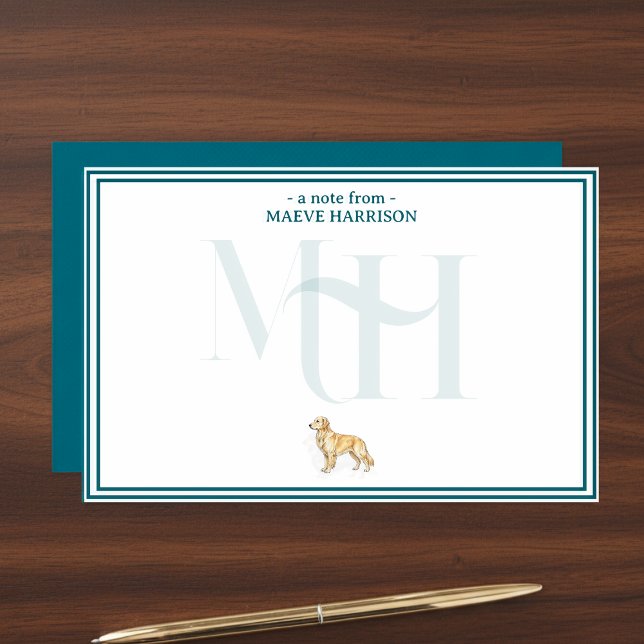 Personalized Golden Retriever Note Monogram Stationery (Gift custom stationery to the dog lover in your life! )