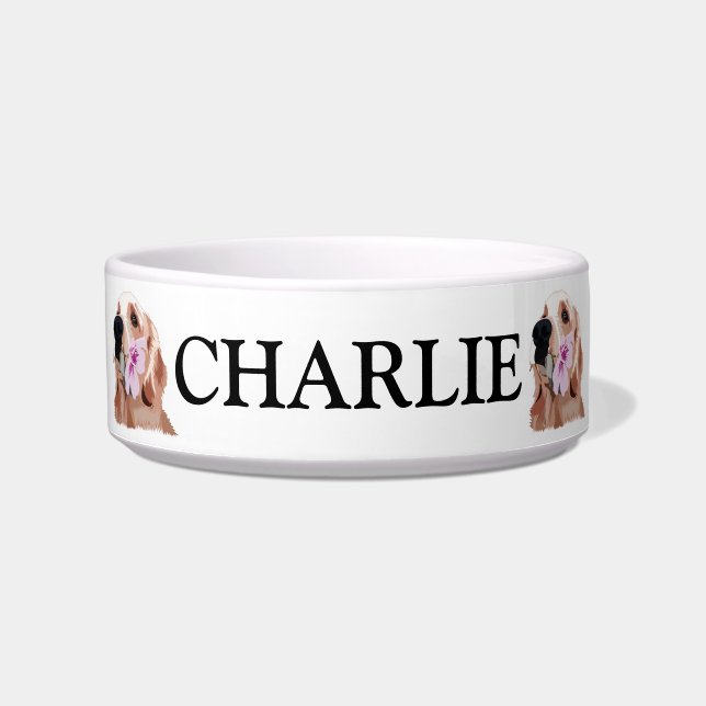 Personalized Golden Retriever Pet Bowl (Front)