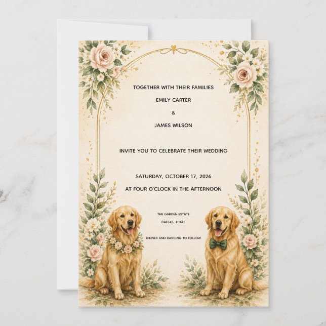 Personalized Golden Retriever Wedding Invitation (Front)