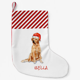 Personalized Golden Retriever with Santa hat   Small Christmas Stocking