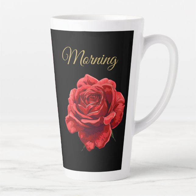 Personalized Golden Script Elegant Red Rose Modern Latte Mug (Right)