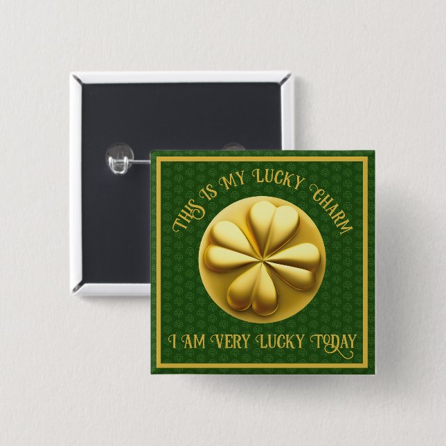 Personalized Golden Shamrock St. Patrick's Day 2 Inch Square Button (Front & Back)