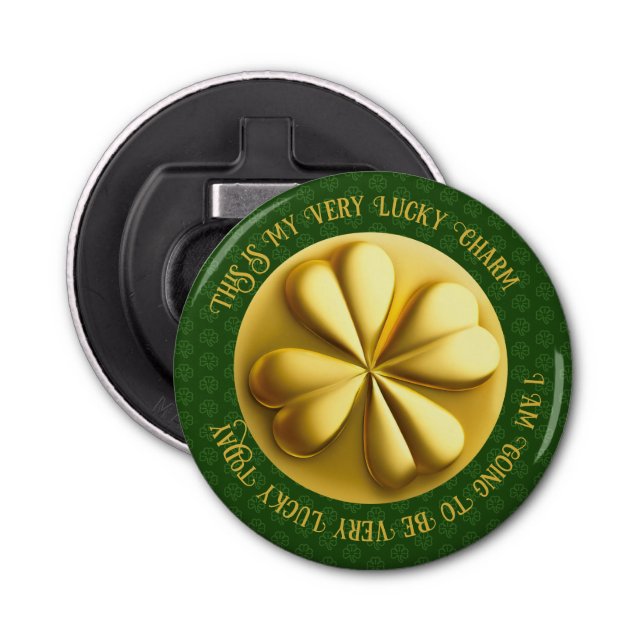 Personalized Golden Shamrock St. Patrick's Day Bottle Opener (Front)
