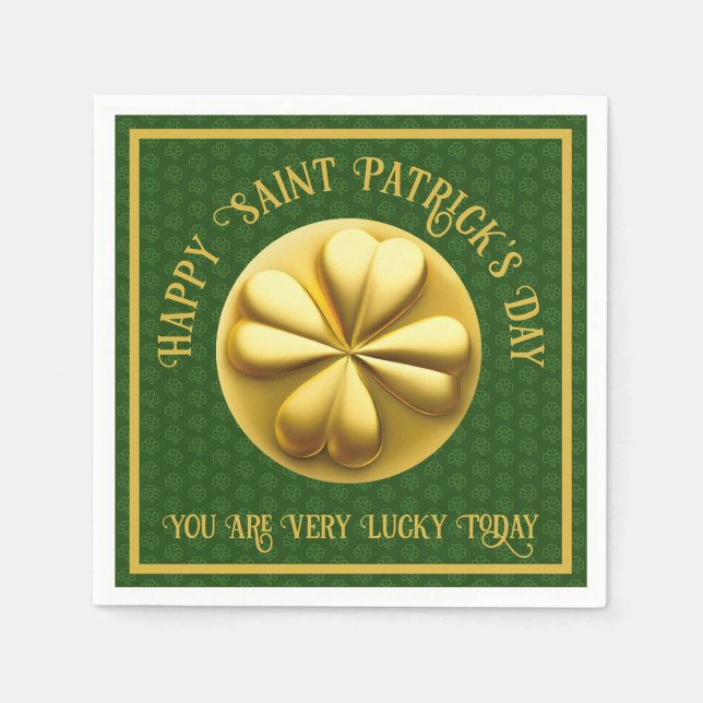 Personalized Golden Shamrock St. Patrick's Day Napkin (Front)