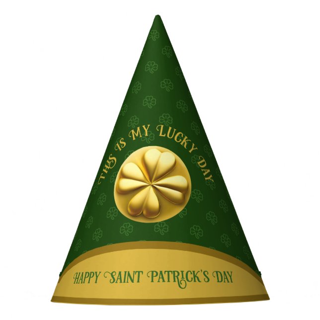 Personalized Golden Shamrock St. Patrick's Day Party Hat (Front)