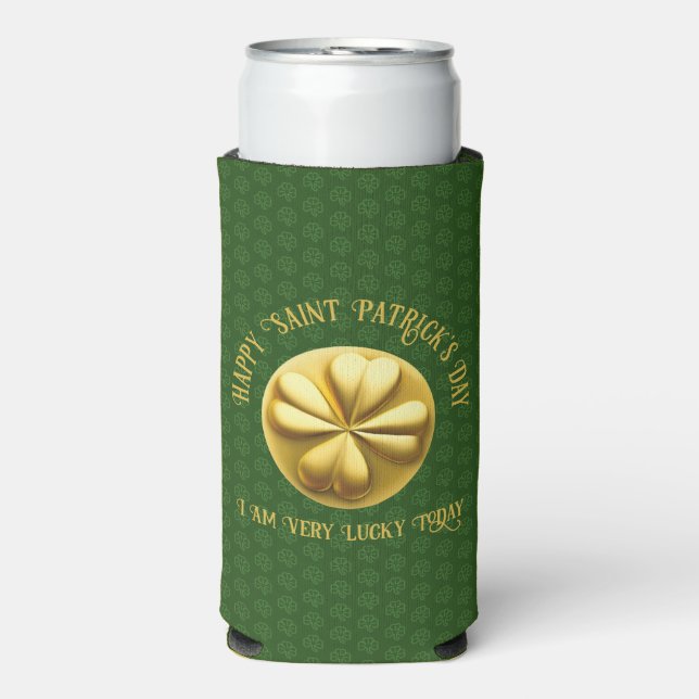 Personalized Golden Shamrock St. Patrick's Day Seltzer Can Cooler (Seltzer Front)