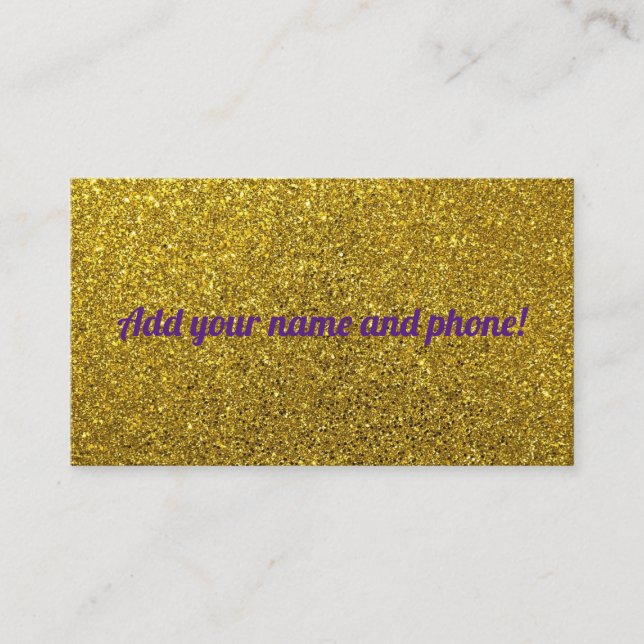 Personalized golden sparkling glitter business card (Front)