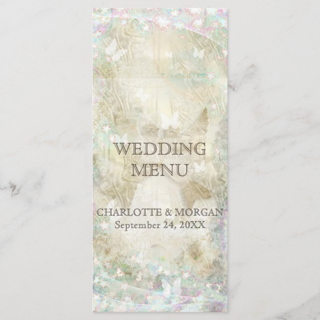 Personalized Golden Sparkly Rustic Wedding Menu (Front)