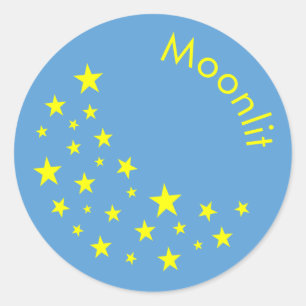 Personalized Golden Stars and Moon Blue Classic Round Sticker