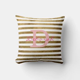 personalized golden stripes monogrammed throw pillow