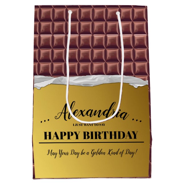 Personalized Golden Ticket Chocolate Bar Birthday Medium Gift Bag (Back)