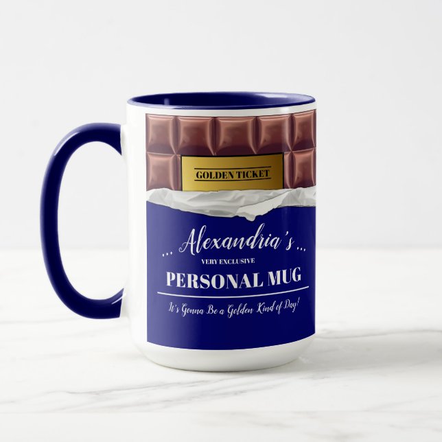 Personalized Golden Ticket Chocolate Bar Mug (Left)