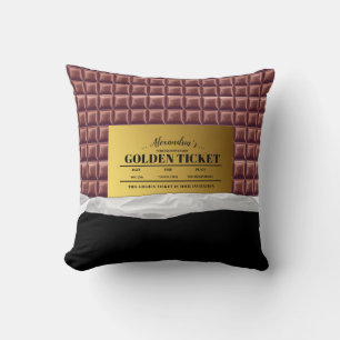 Personalized Golden Ticket Chocolate Bar Throw Pillow