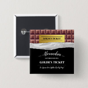 Personalized Golden Ticket Chocolate Party Favor 2 Inch Square Button