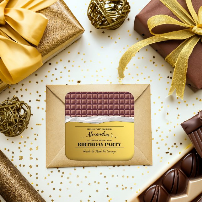 Personalized Golden Ticket Chocolate Party Favour Square Sticker (Creator Uploaded)