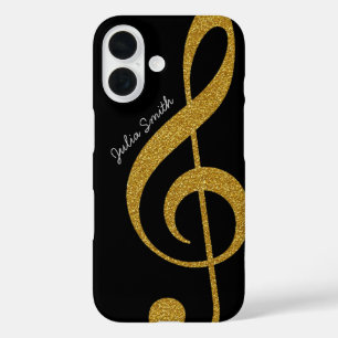personalized golden treble clef music iPhone 16 case
