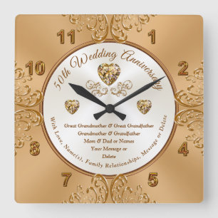 Personalized Golden Wedding Anniversary Clocks