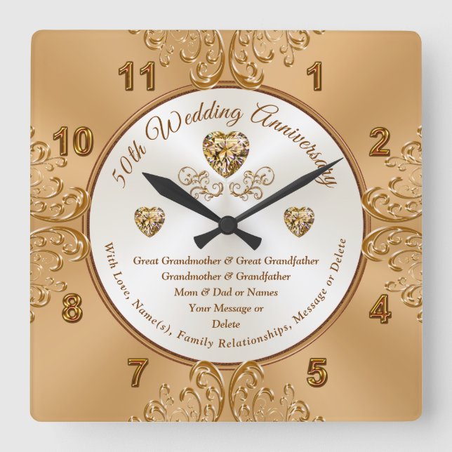 Personalized Golden Wedding Anniversary Clocks (Front)