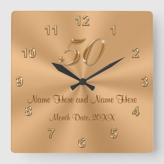 Personalized Golden Wedding Anniversary Gift Clock (Front)