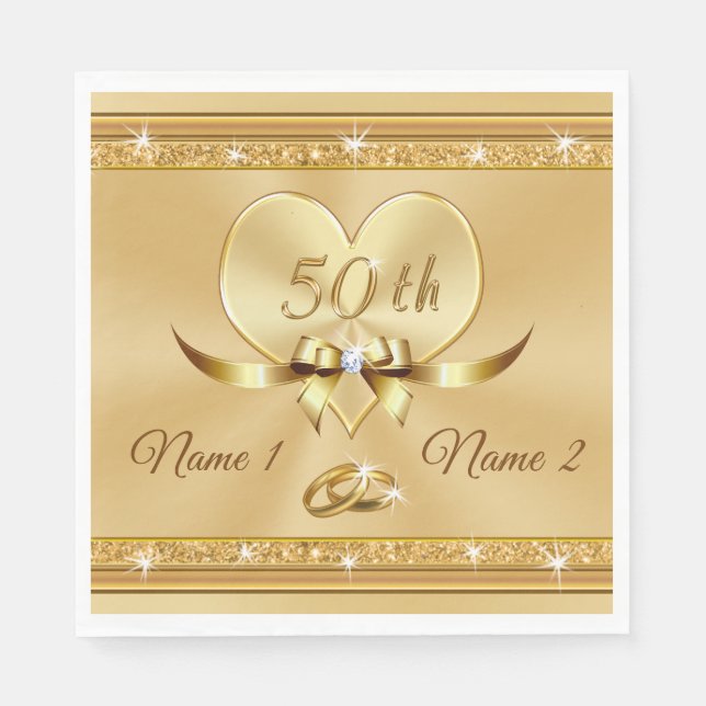Personalized Golden Wedding Anniversary Napkins (Front)