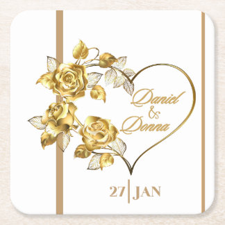 Personalized Golden Wedding Napkins Square Paper Coaster