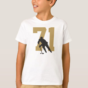 Personalized Golden Youth Hockey Player Number T-Shirt