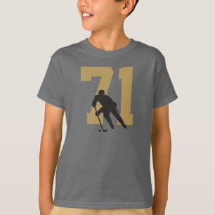Personalized Golden Youth Hockey Player Number T-Shirt