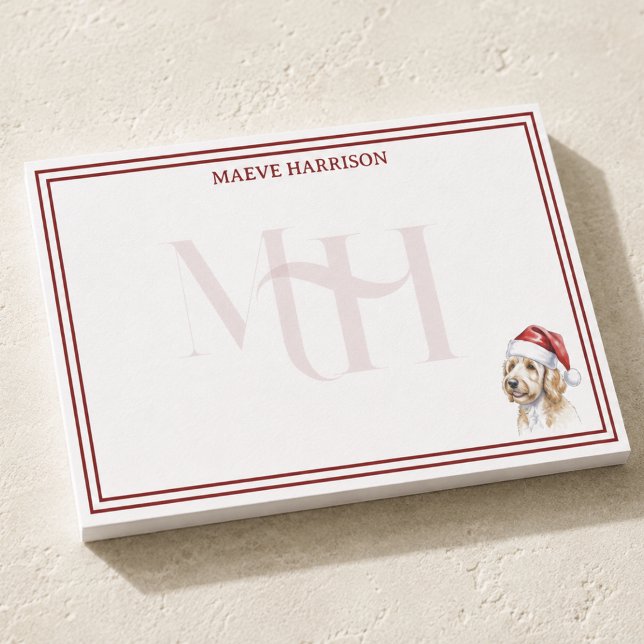 Personalized Goldendoodle Christmas Monogram Post-it Notes (Custom Monogram Holiday Golden Doodle Santa Hat Post-it Notes)