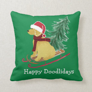 Personalized Goldendoodle Christmas Sled Throw Pillow