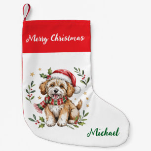 Personalized Goldendoodle Dog in Santa Hat  Small Christmas Stocking