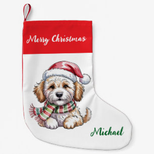 Personalized Goldendoodle Dog in Santa Hat  Small Christmas Stocking