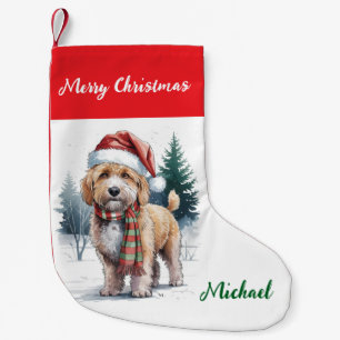 Personalized Goldendoodle Dog in Santa Hat  Small Christmas Stocking