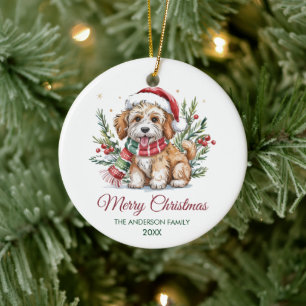 Personalized Goldendoodle Dog Santa Hat Christmas Ceramic Ornament