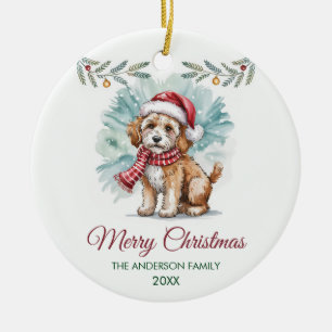 Personalized Goldendoodle Dog Santa Hat Christmas Ceramic Ornament