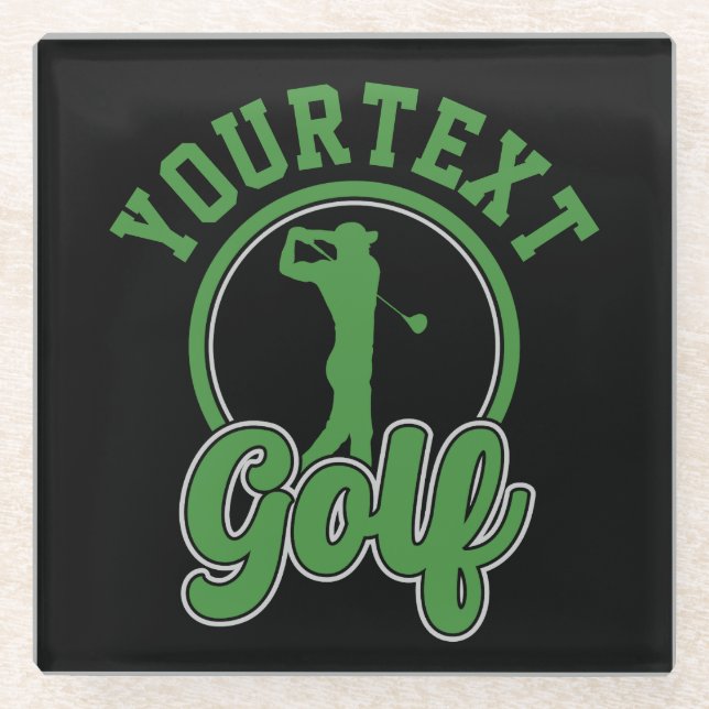 Personalized Golf ADD NAME Retro Pro Golfer Swing Glass Coaster (Front)