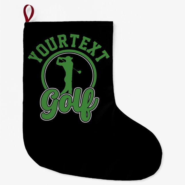 Personalized Golf ADD NAME Retro Pro Golfer Swing Large Christmas Stocking (Front)