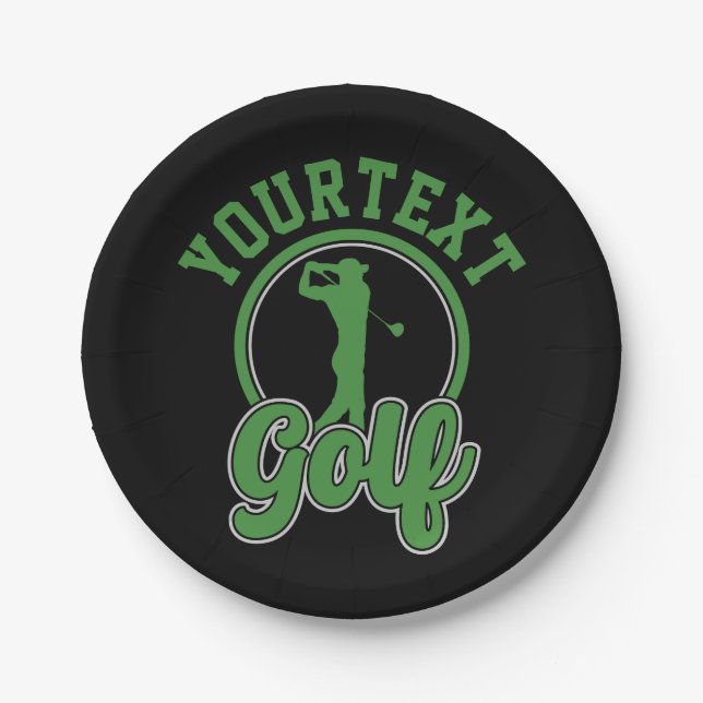 Personalized Golf ADD NAME Retro Pro Golfer Swing Paper Plate (Front)