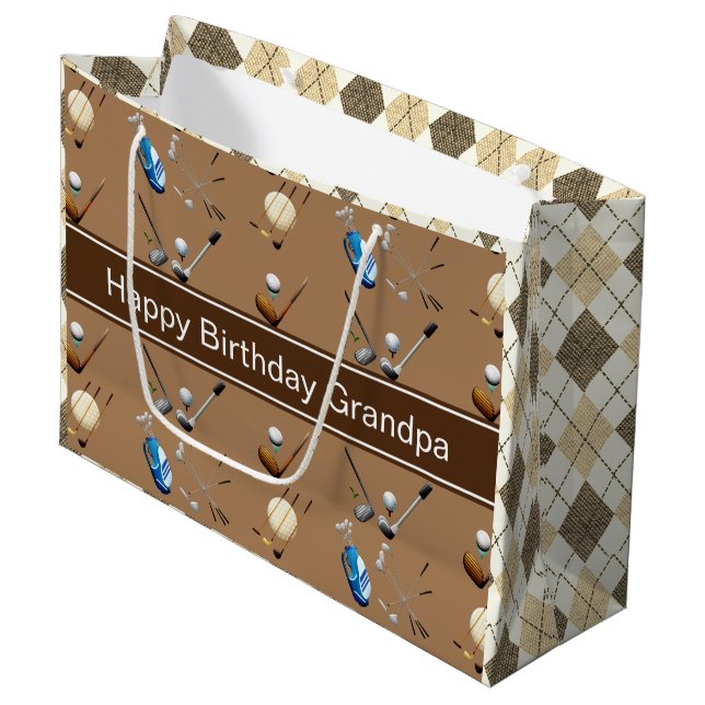 Personalized Golf & Argyle Large Gift Bag (Front Angled)