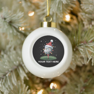 Personalized Golf Ball Christmas Tree Santa Hat Ceramic Ball Christmas Ornament